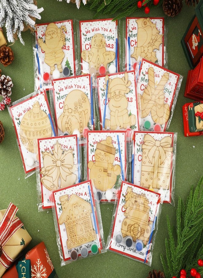 GlikCeil 12 Set Christmas Crafts Painting Kit Christmas Wooden Slices Cutouts Art DIY Craft Wooden Painting Party Supplies Santa Snowman Candy Elk Gingerbread for Xmas Party Gift - Image 1